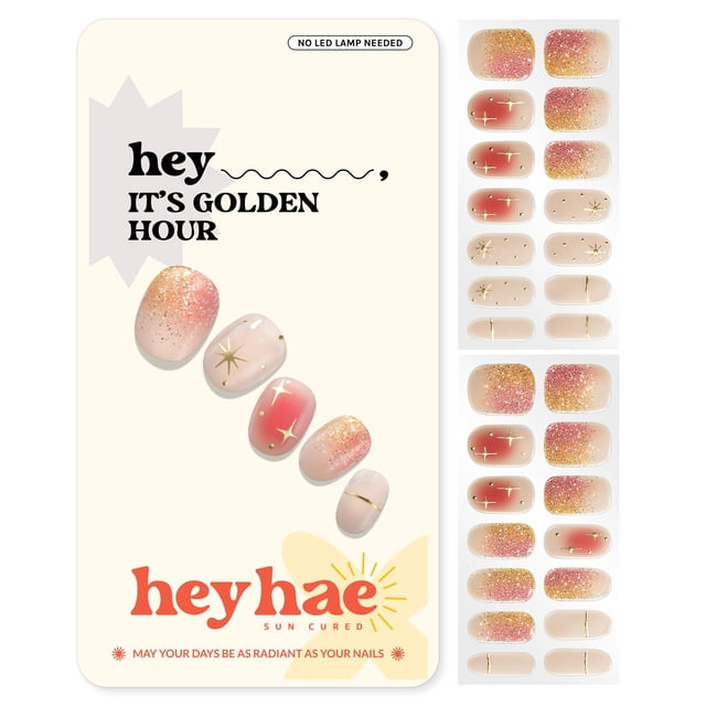 Tiras de uñas Heyhae, gel semicurado, degradado, dorado y primavera, 28 unidades