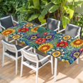 thumbnail image 2 of Boho Colorful Floral Table Cloths for 8 Foot Rectangle Tables, Spring Flower Botanical Sunflowers Plant Patio Waterproof Elastic Fitted Tablecloths, Washable Rectangular Table Cover for Camping, 2 of 8