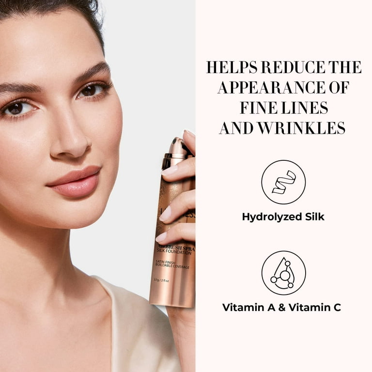LUMINESS Silk Airbrush Spray Foundation & Buffing Brush Kit – Full Coverage Foundation & Dual-Sided Buffing Brush - Buildable Coverage, Anti-Aging Formula Hydrates & Moisturizes (Shade - Fair)