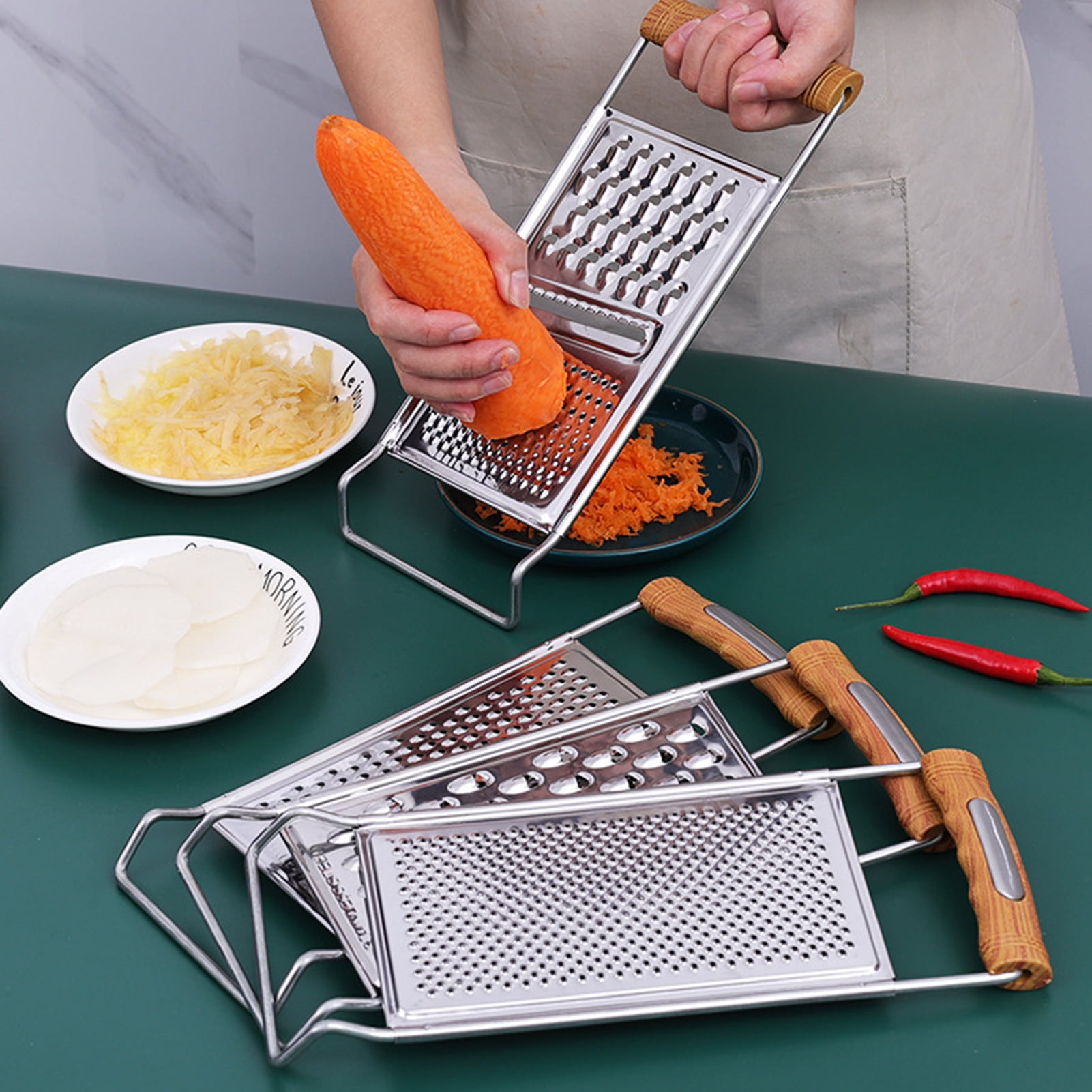  Cheese Grater With Container, Handheld Vegetable Slicer Grater  With Container, Veggie Cutter Food Chopper, Fruit Slicer Cutter Chopper  Grater, Kitchen Stainless Steel Vegetable Cutter: Home & Kitchen
