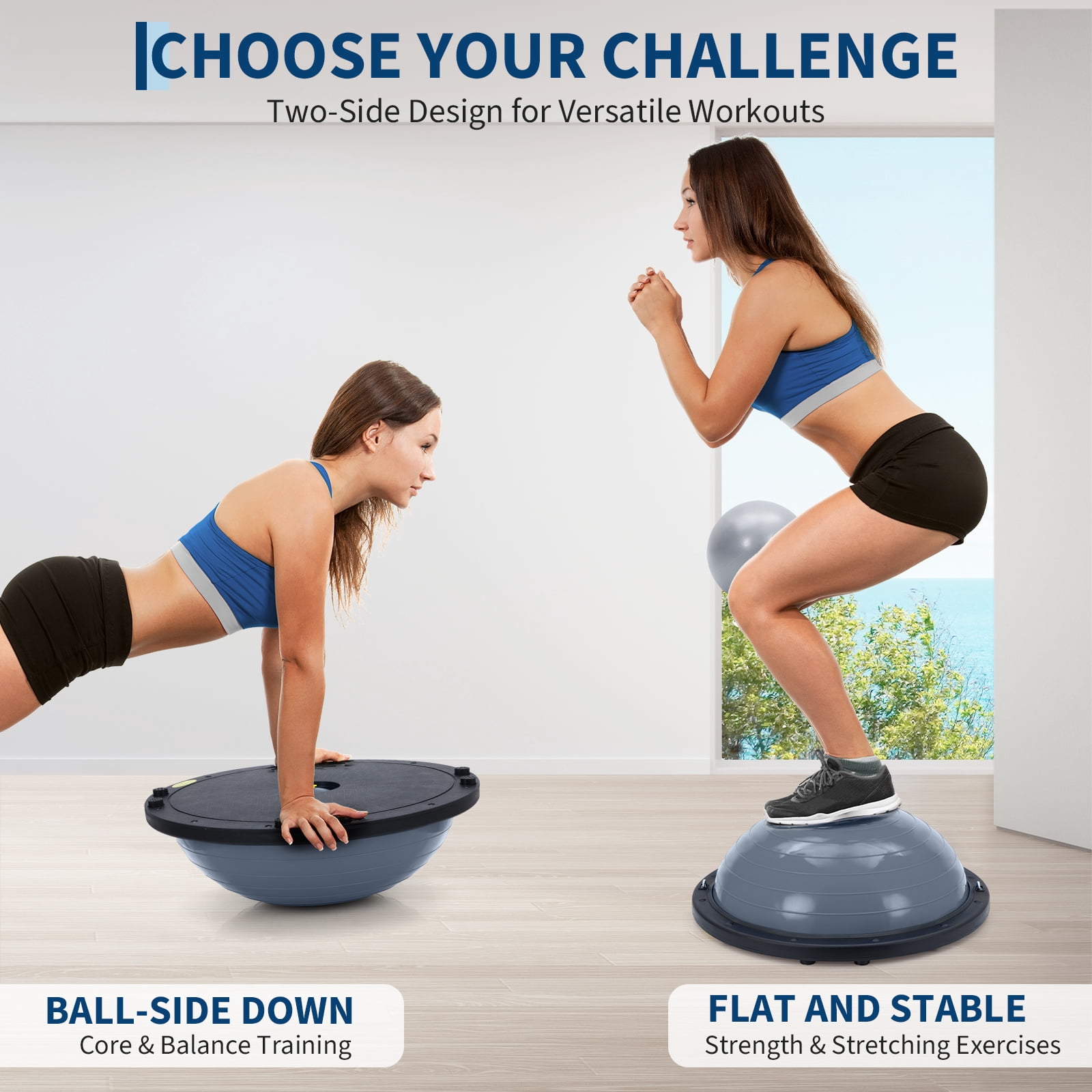 Half Balance Ball Trainer 23in - 1600lbs Anti-Slip Stability Yoga Ball with Resistance Bands, Air Pump & Pilates Ball - Inflatable Core Strength Exercise Equipment for Home Gym & Fitness