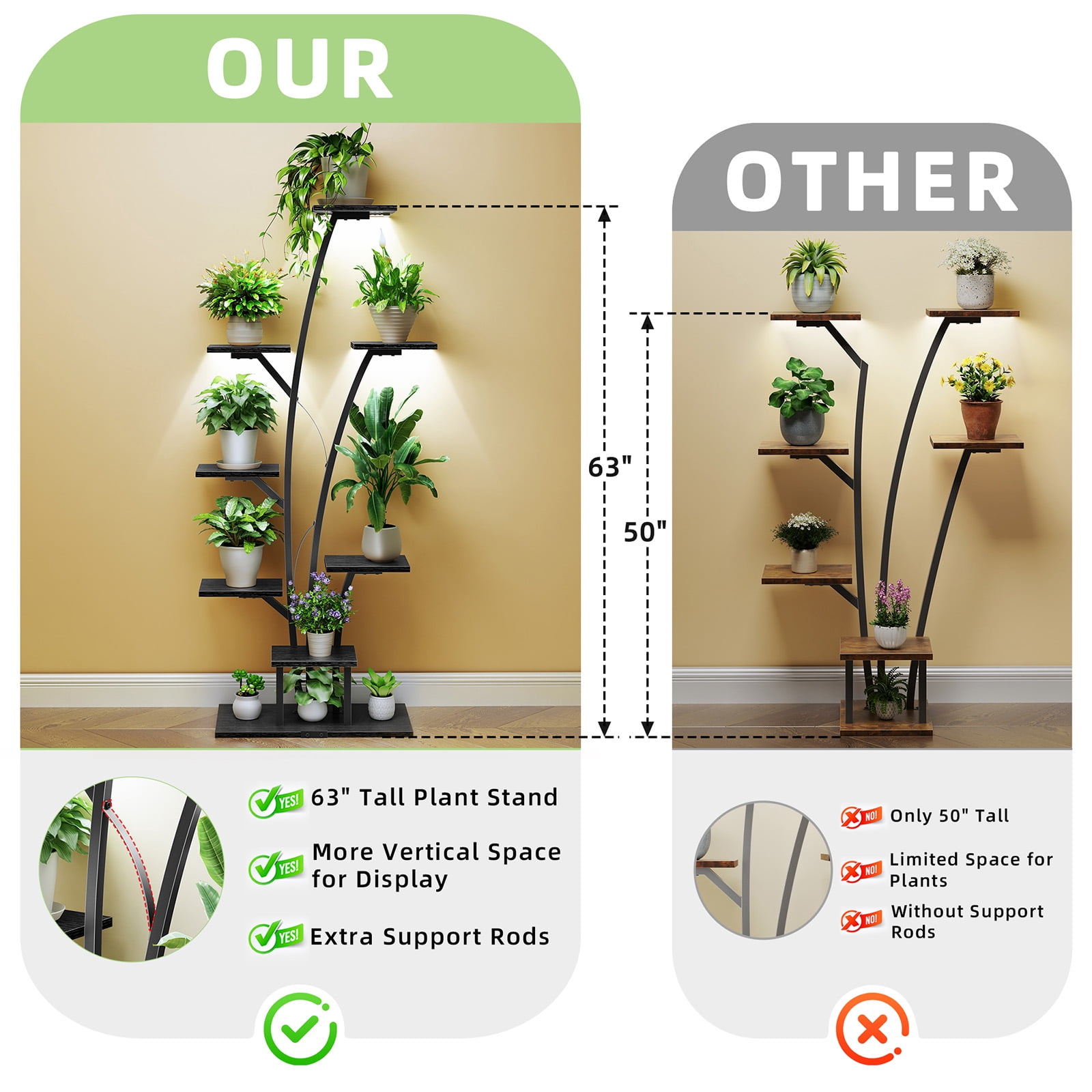 Biemlerfn Indoor Plant Stand with Grow Lights, 8-Tiered Plant