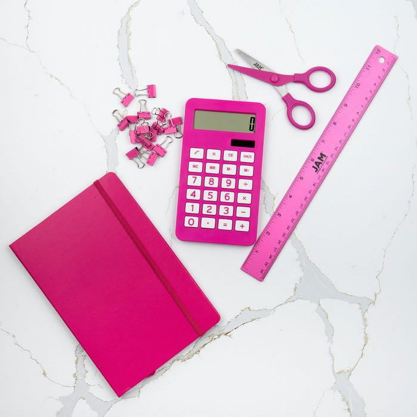 JAM Paper Desktop Calculator, 10 Digit LCD Display, 3 3/4 x 6 3/4 Inches, Fuchsia Pink, 1 Pack
