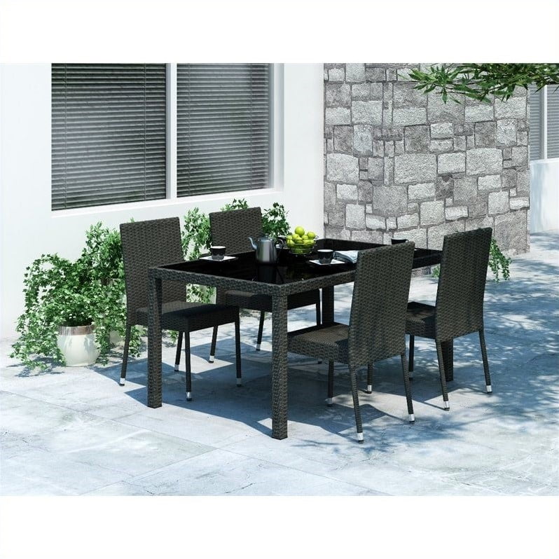 Corliving Park Terrace 5 Piece Wicker Patio Dining Set In Black