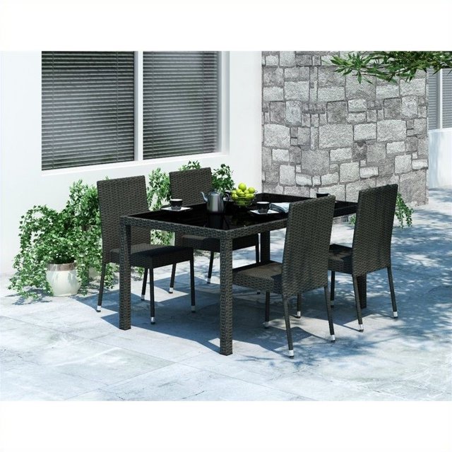 CorLiving Park Terrace 5 Piece Wicker Patio Dining Set in Black