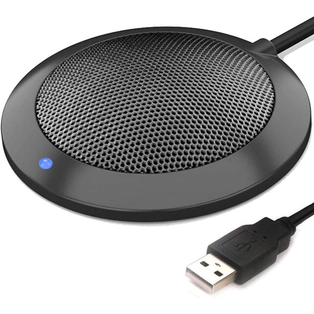 HAHDAXIA Microphone USB de Conférence, Micro de Bureau pour Ordinateur avec Indicateur DEL, Micros pour PC Portable à Condensateur Omnidirectionnel Plug & Play pour Réunion/classe en Ligne, Skype, Enregistrement, Clavardage, Zoom, (Windo