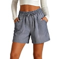 thumbnail image 2 of Favoffer Women's High Waist Striped Shorts Drawstring Elastic Waist Pocket Casual Summer Short Pants for Beach Vacation Daily Leisure, 2 of 9