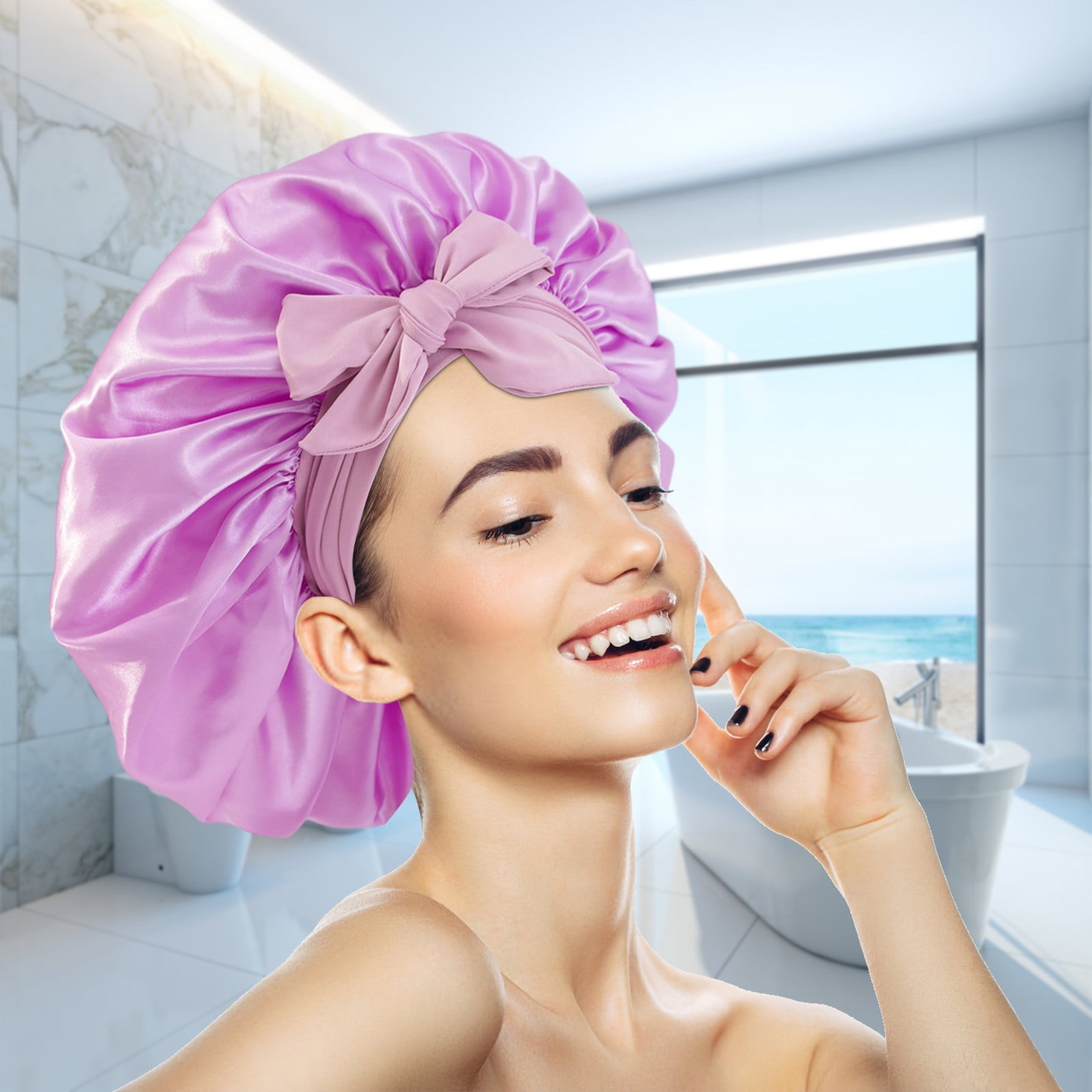 Kurkip Satin Bonnet De Nuit Elastique A Large Bande Pour Dormir Chapeau Pour Enfants, Filles Et Garçons (Rose Violet