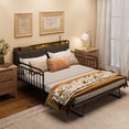 thumbnail image 6 of Full Daybed with Trundle, Lofka 99.2"Full Size Bed Frame with Upholstered Headboard and Charging Station, Height Adjustable Day Bed Pop Up Trundle Bed Full for Bedroom, 6 of 10