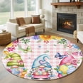 thumbnail image 2 of Easter Eggs Round Area Rugs Collection 5', Spring Floral Gnomes Plants Butterflies Pink Plaid Non Slip Indoor Circular Throw Runner Rug Floor Mat Carpet for Living Room Dining Table Bedroom Nursery, 2 of 9