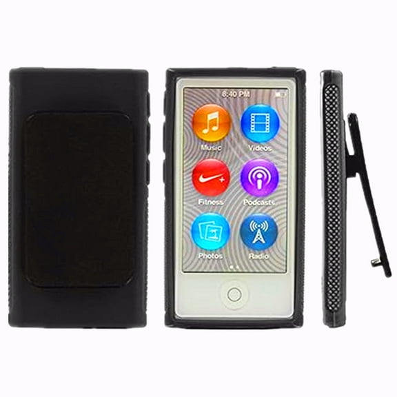 Black Belt Clip TPU Rubber Skin Case Cover Compatible with Apple iPod Nano 7th Generation 7G 7