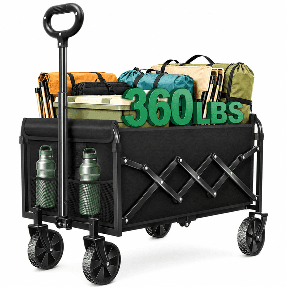 Brandon Super Collapsible Wagon Cart, Heavy Duty Folding Garden Cart with 360 lbs Capacity and All-Terrain Wheels