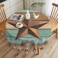thumbnail image 3 of Country Stars Round Tablecloth 54 inches Vintage Green Wood Grain Bless Our Home Farmhouses Waterproof Oil-Proof Table Cloth Round Table Cover for Holiday Party Picnic Dinner Decor Indoor Outdoor Use, 3 of 9