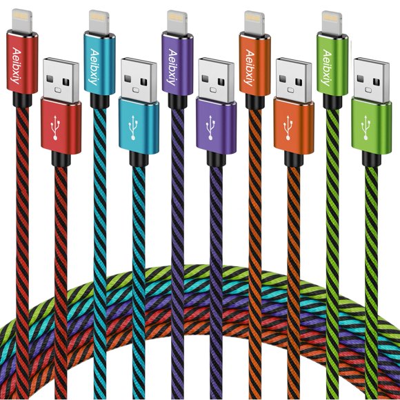 Cable trenzado de nailon para iPhone Aeibxiy, paquete de 5, 3 m