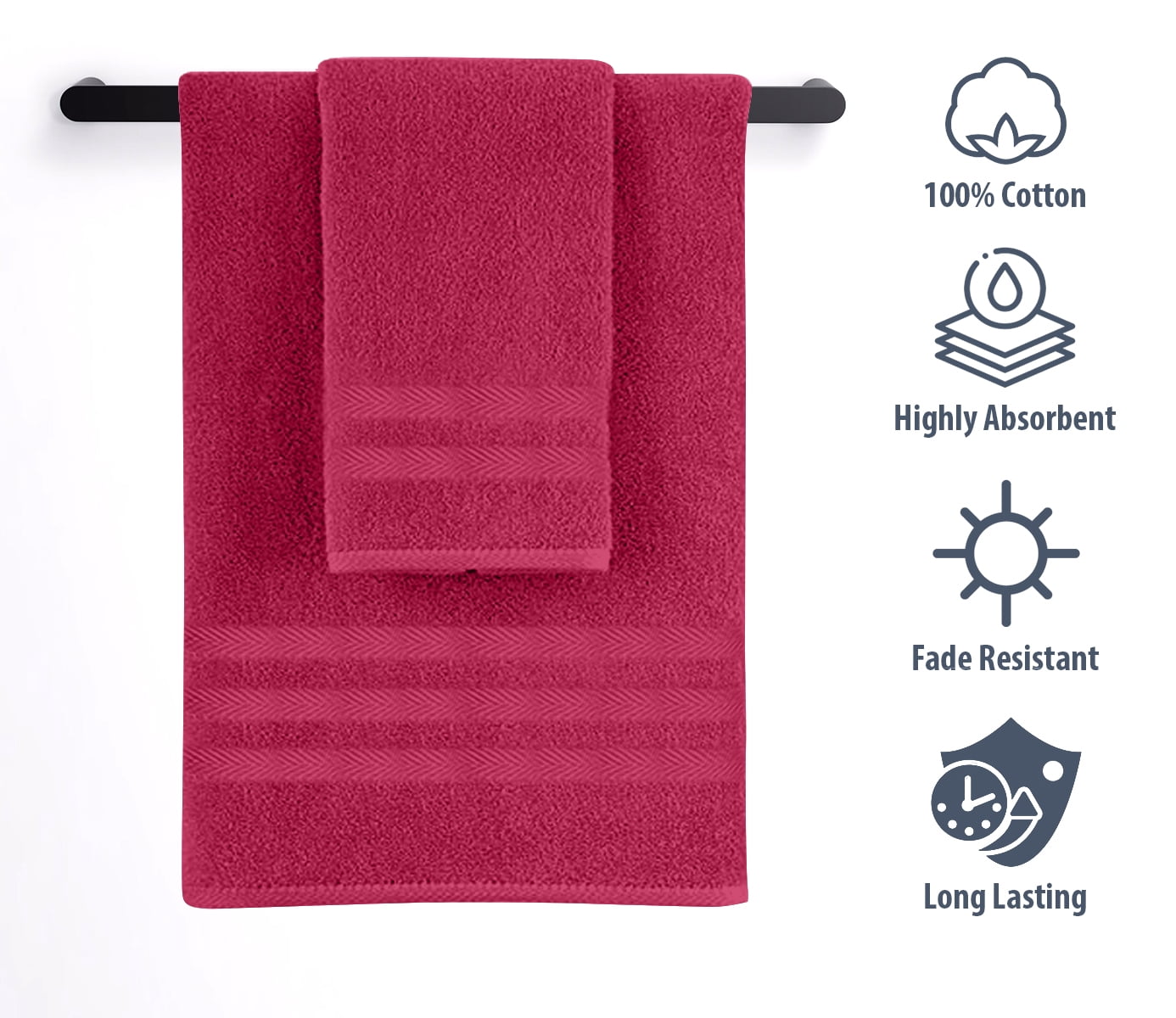100% Cotton 650 GSM 6-Piece Bath Towel Sets - Highly Absorbent & Extra Soft Quality Towels For Bathroom & Kitchen, Every Day Use - Burgundy