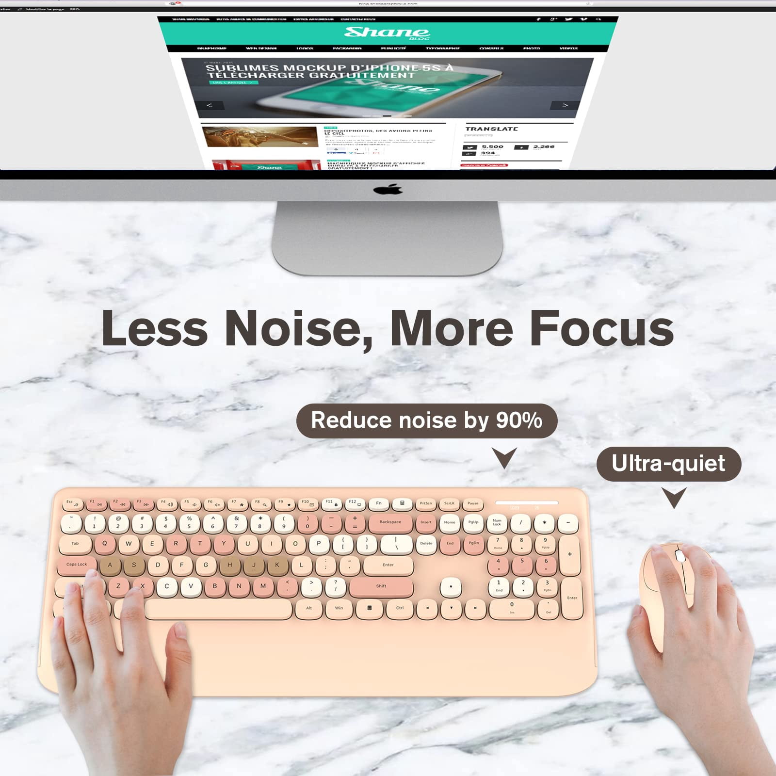 RaceGT Wireless Keyboard and Mouse Combo, Ergonomic Keyboard with Wrist Rest, Sleep Mode, Silent 2.4GHz Cordless Keyboard Mouse Combo for Computer, Laptop, PC, Mac, Windows - Cute Brown, Milk Tea