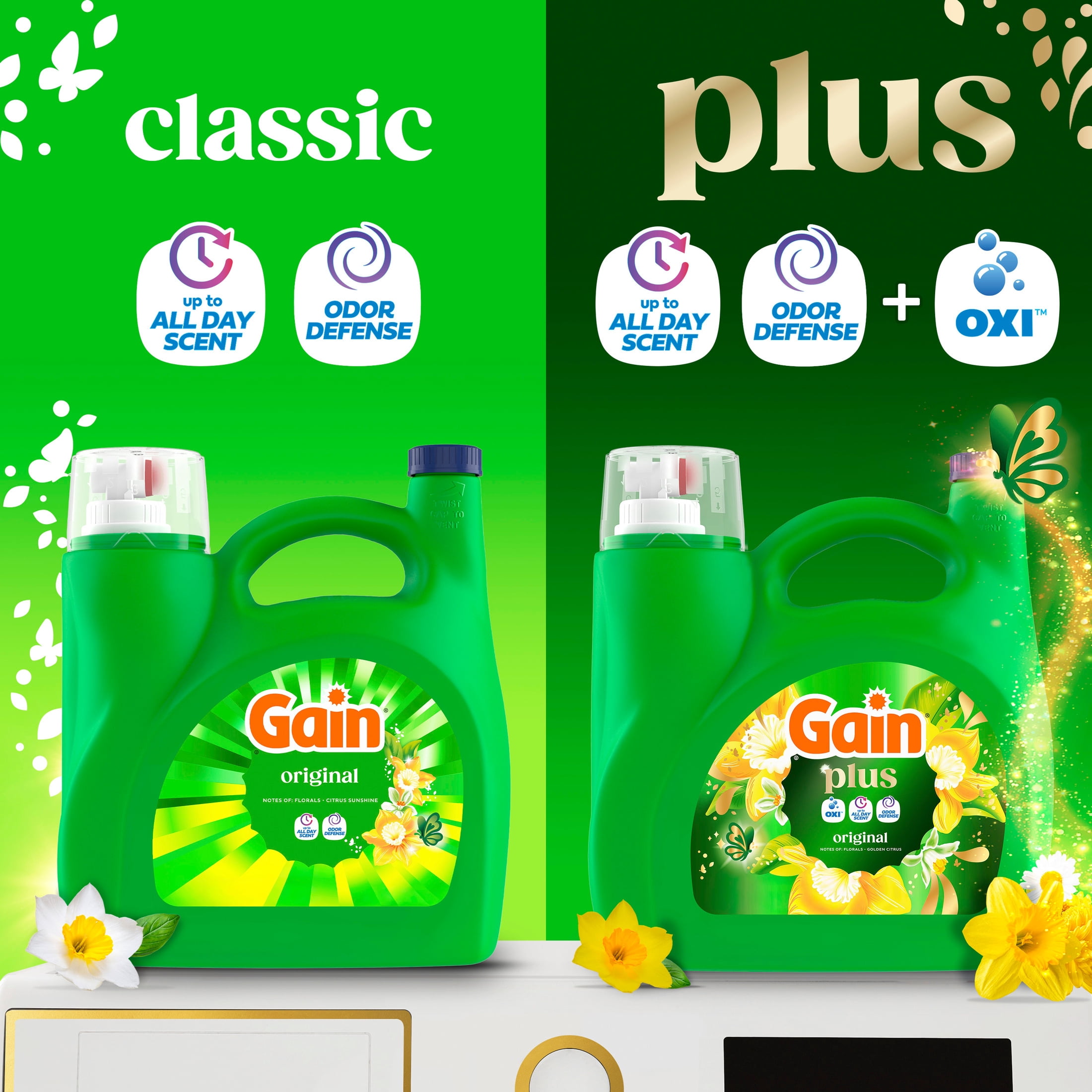 Gain Plus Laundry Detergent Liquid, Now with Odor Defense + OXI, Original Scent, 99 fl oz, 75 Loads
