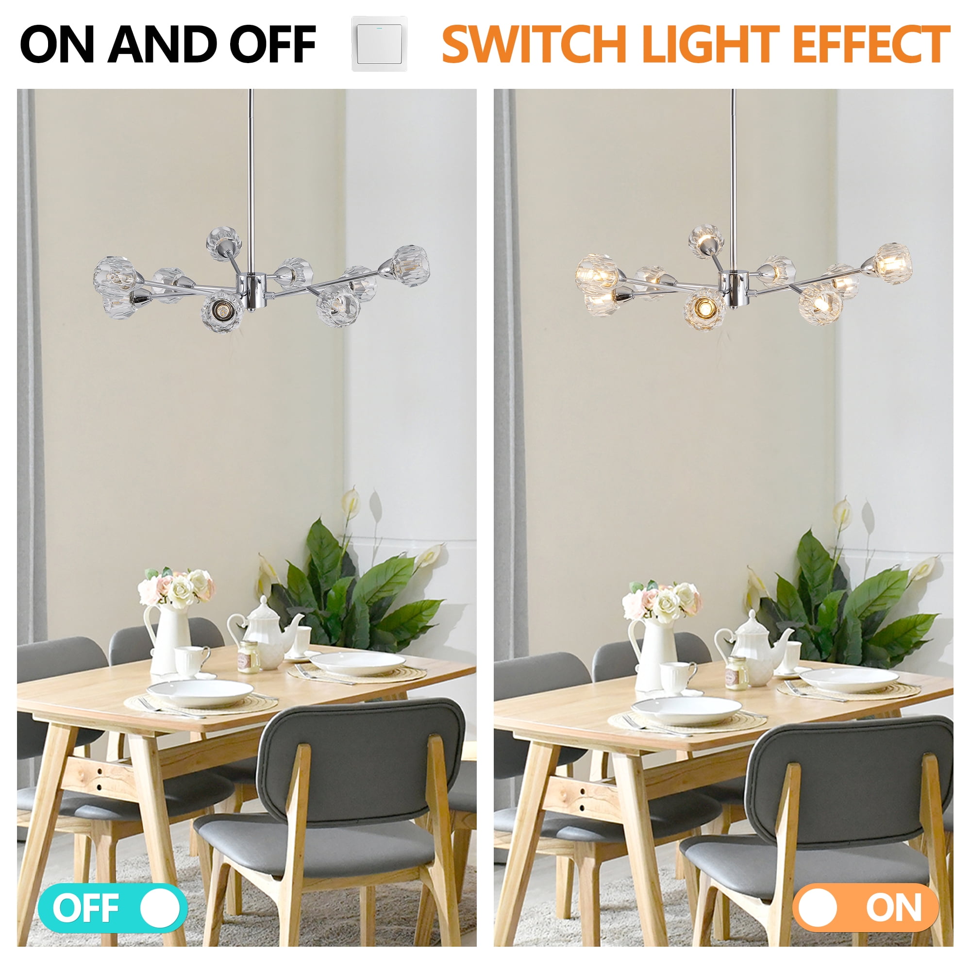 Miniyam 9 Lights Crystal Chandelier, Globe Crystal Design for Dining Room, Living Room, Chrome
