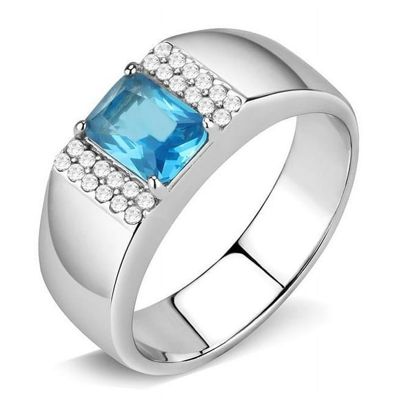 Alamode DA344-9 Men No Plating Stainless Steel Ring with Synthetic in Sea Blue - Size 9