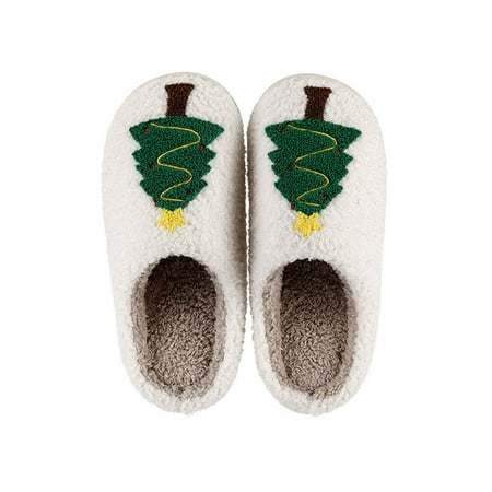 

Mubineo Christmas Slippers Christmas Tree Slippers Women Men Furry House Shoes Non-Slip Sole Soft Slip Home Shoes for Indoor and Outdoor