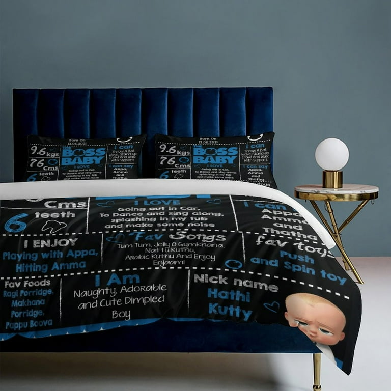 The Boss Baby Anime Duvet Cover 3 Piece Bedding Set Teen Anime Comforter Cover Set Super Soft Duvet Cover with Pillowcase