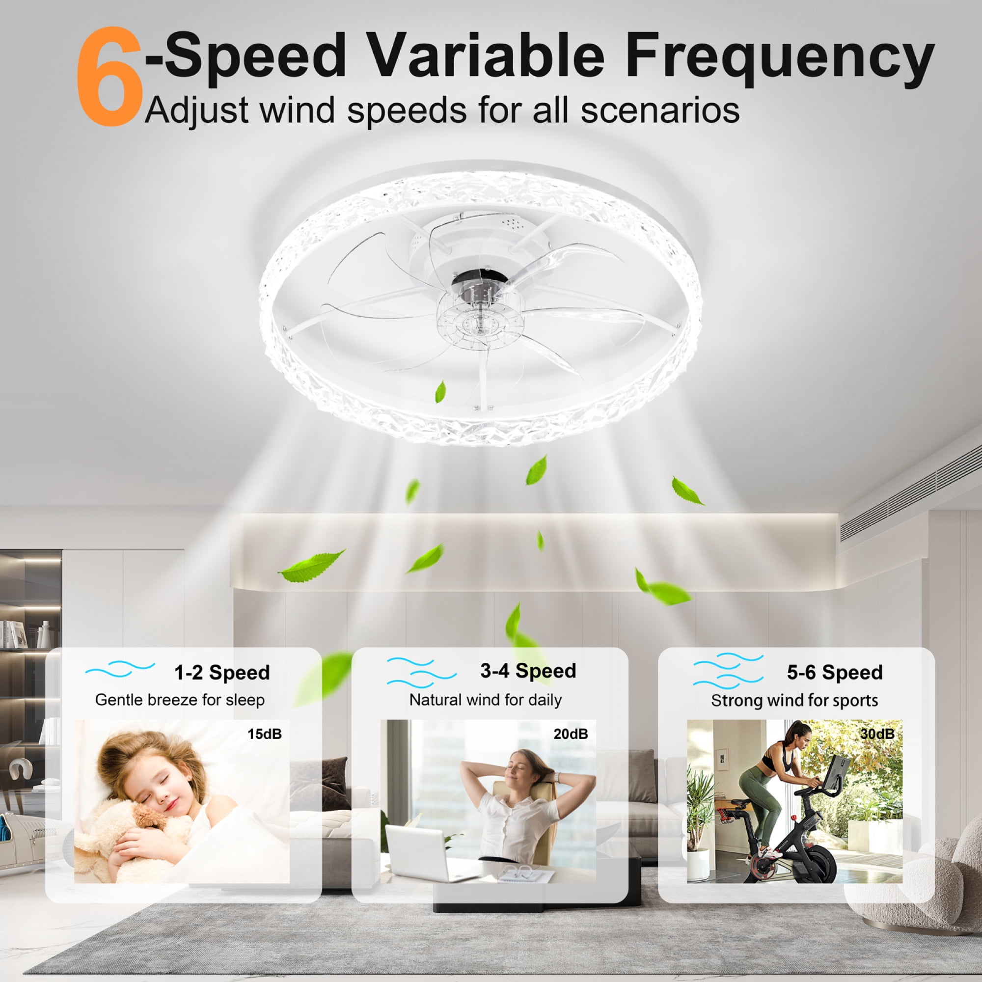 Leumius 23.6" Ceiling Fans with Lights Remote and APP Control, Dimmable 3-Color and 6-Speed quiet DC Motor, Ceiling Fan for Living Room Bedroom White