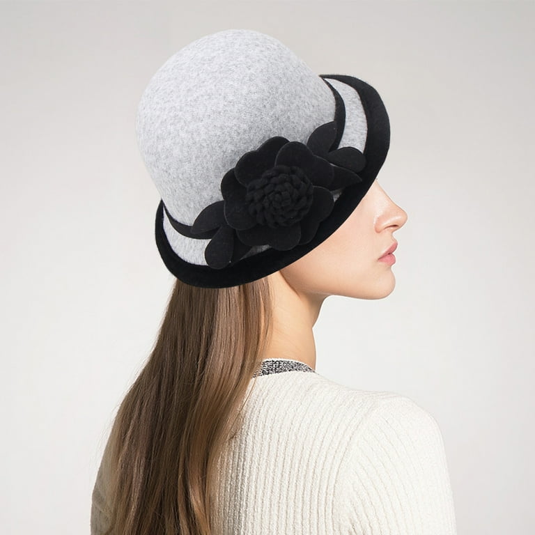 Fashion Women Flower Cloche Caps 3D Flower Decor Dome Warm Knit