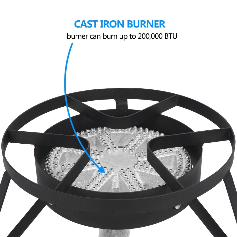 IVV 15.35" Round Propane Gas Single Burner, Heavy Duty 200K BTU, 0-20 PSI, Outdoor Portable Stove for Camping, Parties, Gatherings, Home Brewing (Black)