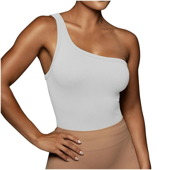fartey One Shoulder Tops for Women Slim Solid Color Sleeveless Crop Top Knit Ribbed Soft Comfy Blouses Tee for Sports