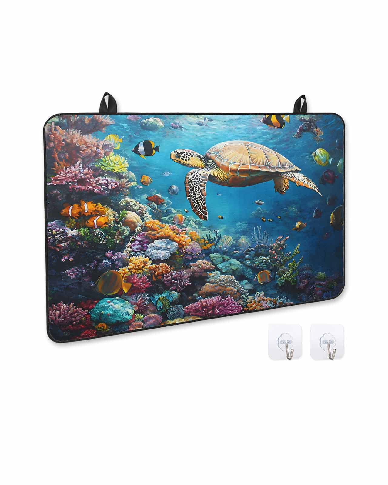 nqOlkjepod Large Induction Cooktop Protector Mat 36"x21", Summer Turtle Stove Top Covers for Electric Stove, Ocean Coral Underwater Sea Fish Animal Stove Burner Cover Mats, Glass Top Stove Cover