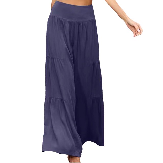 Pantalones de pierna ancha para mujer, cintura alta, color sólido, ajuste holgado, pantalones casuales para uso diario, yoga, azul marino XXL