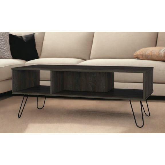 40" Espresso And Black Wood And Metal Coffee Table With Shelf