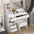 thumbnail image 3 of Yedigre Makeup Desk with LED Mirror & Stool - 5 Drawers, 7 Shelves, 3 Brightness Settings, Simple Style, 3 of 11