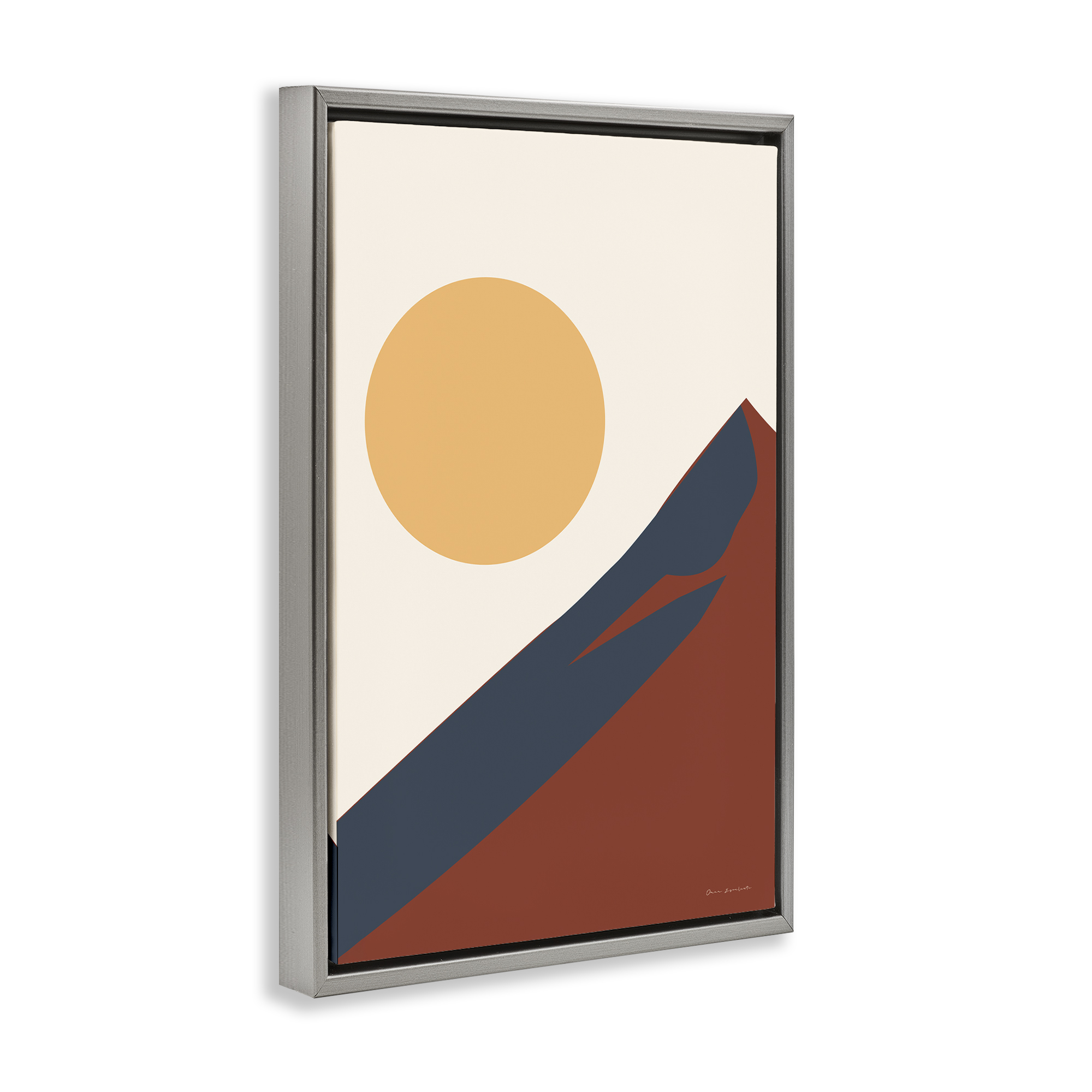 Stupell Industries Boho Mountain Peak & Sun Landscape & Nature Painting Gray Floater Framed Canvas Art Print Wall Art, 17 x 25