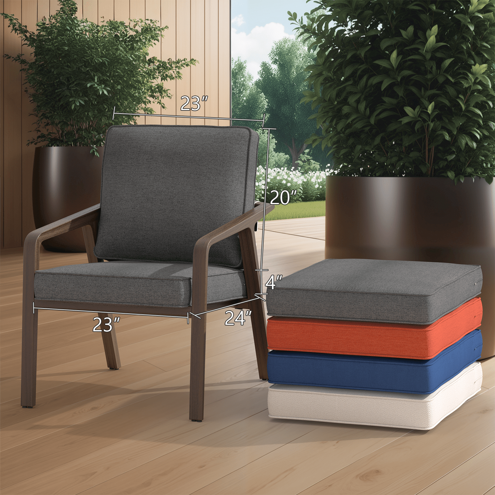 Yeahumalia Outdoor Patio Chair Deep Seat Cushions 23'' x 24'' with Removable Cover, Water and Fade Resistant, Dark Grey