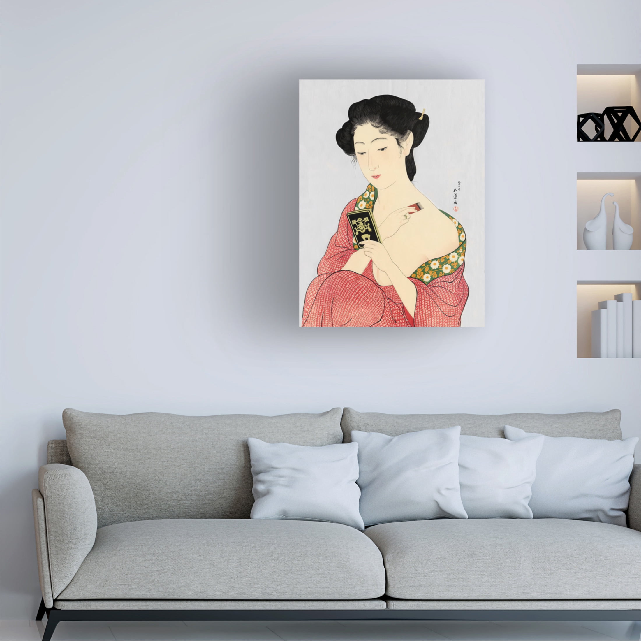 Canvas Wall Art - Vintage Lavoie 'Woman Applying Make Up Hashiguchi Goyo 1918' Wall Art for Living Room, Bedroom, or Office Décor by Trademark Fine Art - 18 x 24 Inches