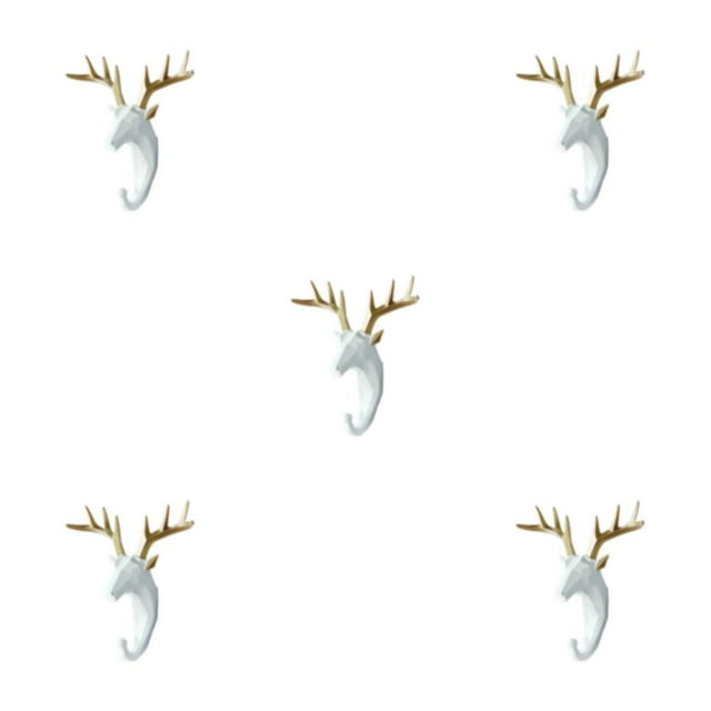 Wweixi Unique And Functional Animal Head Coat Hook For Home Made Of Resin Animal Head Key Hook Animal Shape White gold (deer) 5Set