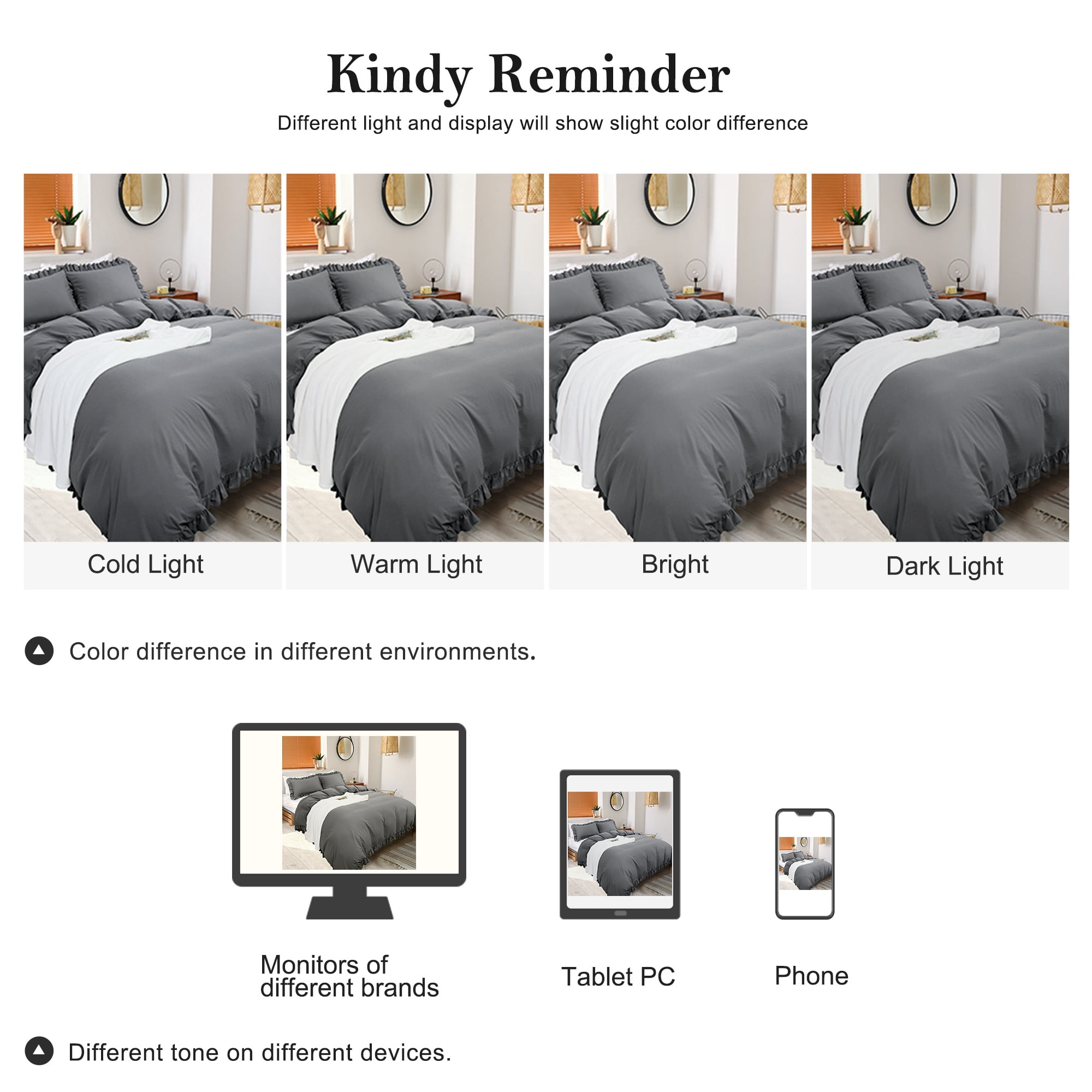 Unique Bargains 110GSM 3 Pieces Ruffle Brushed Duvet Cover Sets Queen Dark Gray