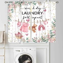 Laundry Room Curtains for Windows, Farmhouse Rustic Watercolor Hanging Baby Clothes Eucalyptus Leaves Pink Floral Laundry Drapes for Kitchen Living Room Bedroom Bathroom Windows, 52"x84" Inch