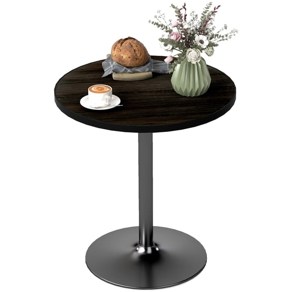 Round Dining Table for 2-4 People – Small Kitchen Table with Wood Grain Top, Space-Saving, Black