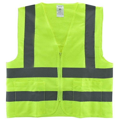 DSV Standard High Visibility Reflective Safety Vest with Zipper & Neon Yellow 