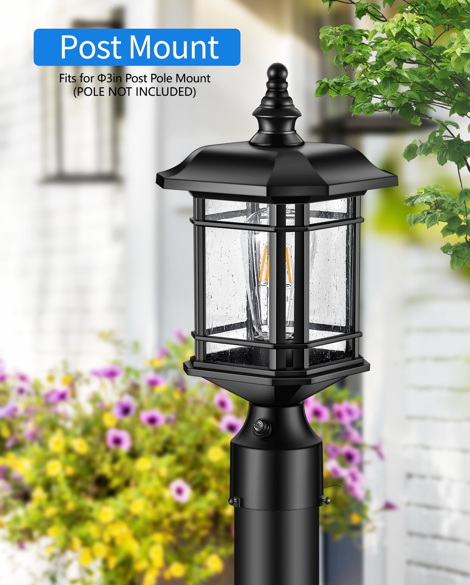 Lantern with Pier Mount Base, Exterior Lamp Post Light Fixture for Patio, Garden, Waterproof, (Hardwired 120V, Not Solar)