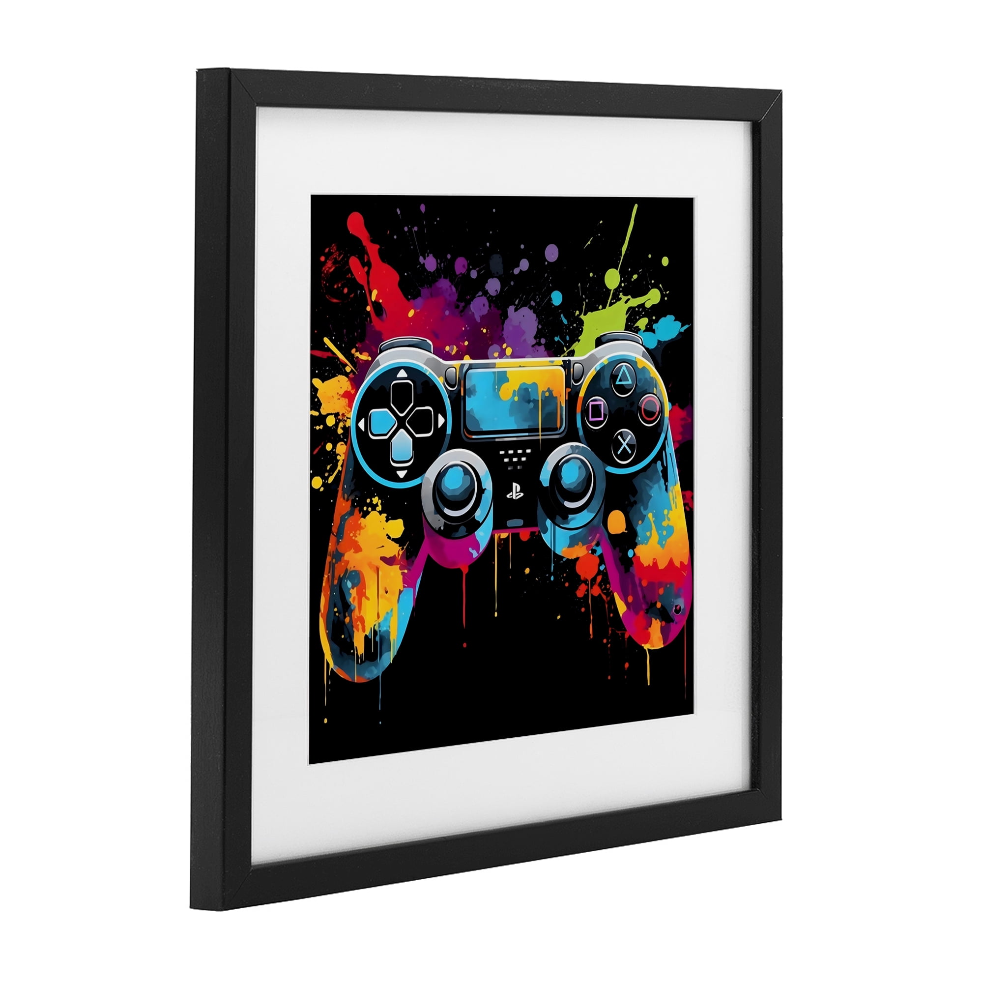 Stupell Industries Paint Splash Game Controller Black Framed Print Under Glass, design by Creative Studio