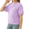 thumbnail image 4 of Spring Summer Girls Kids Plain Crew Neck Casual Knit Shirt Children Puff Sleeve Tops for 5-14 Years, 4 of 7