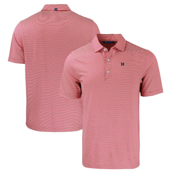 Men's Cutter & Buck Red/White Miami University RedHawks Forge Eco Double Stripe Stretch Recycled Polo