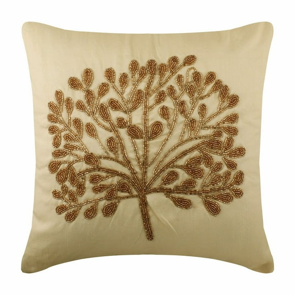 The HomeCentric Euro Sham Pillow, Gold Euro Size Pillowcases Pack of 2, 26x26 inch (65x65 cm) Silk European Sham Covers, Nature & Floral, Tree, Beaded, Euro Pillow Shams Easter - The Gold Tree