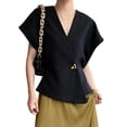 thumbnail image 4 of Women V Neck Tops Shirts Short Sleeve One Button Slim Summer Blouses, 4 of 8