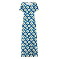 thumbnail image 5 of Viikei Maxi Summer Dress Floral Print,Ladies Fashion Women Short Sleeve Round-Neck Dress Printed Long Dresses Pocket Blue M, 5 of 5