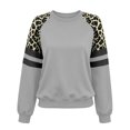 thumbnail image 4 of JIAYUE Women's Sweatshirt Crew Neck Long Sleeves Leopard Color Block Sleeve Stripe Detail Pullover Top for Fall Festival, 4 of 4