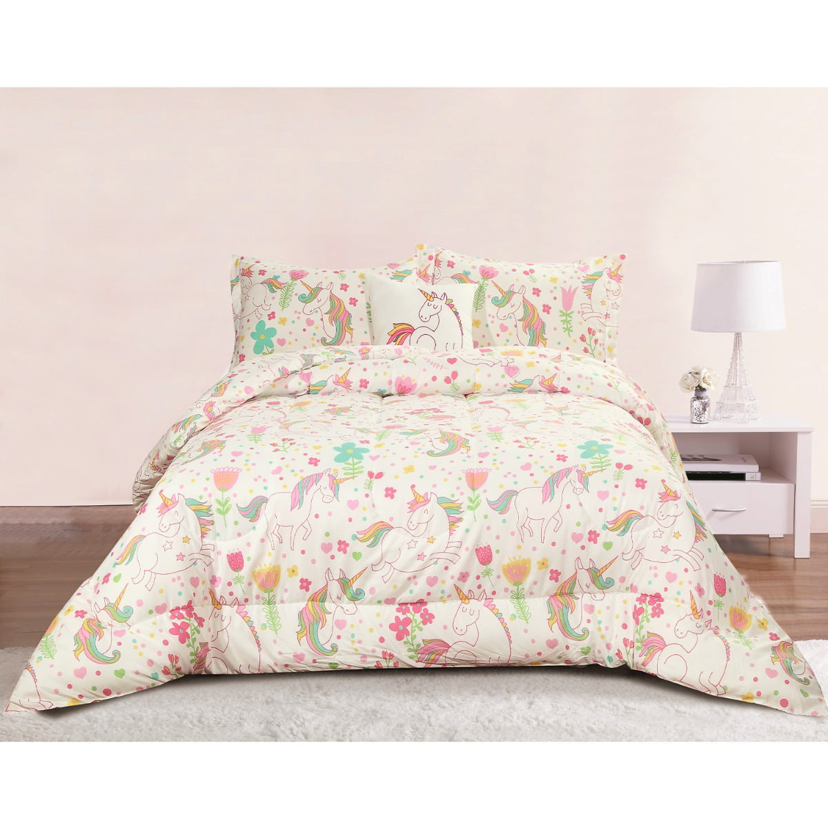 Queen Bed Sheet Set for Sweet Jojo Pink Grey Unicorn Toile Girl Teen Bedding 